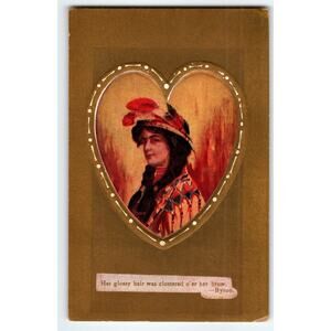 Vintage Embossed Native American Woman Heart Postcard Byron Quote